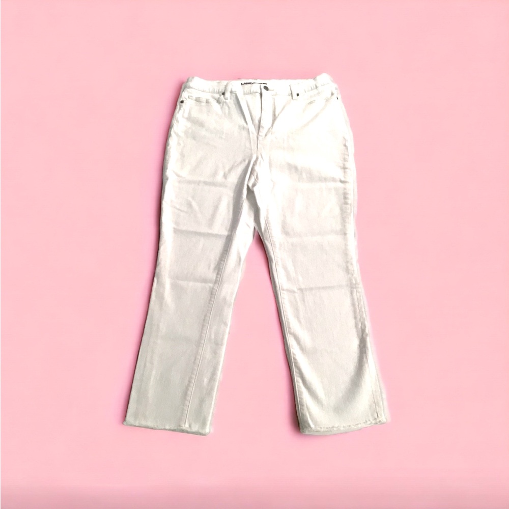 Size 16 Lands End Slim Straight Hi Rise White Ankle Denim Jean